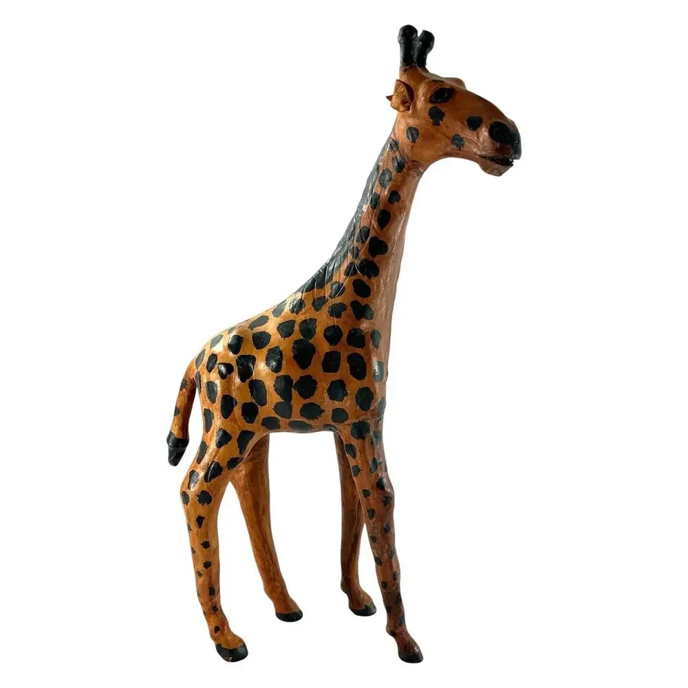 Hand Carved Leather Giraffe Figurine 15” African Safari Animal Sculpture Kenya